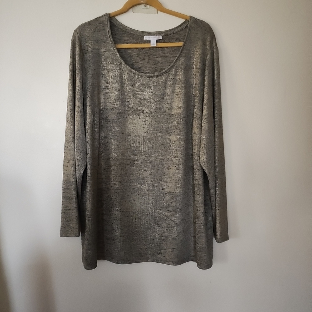 WestPort 1962 Metallic Gold Split Hem Tunic Top Women's Size 3X Career